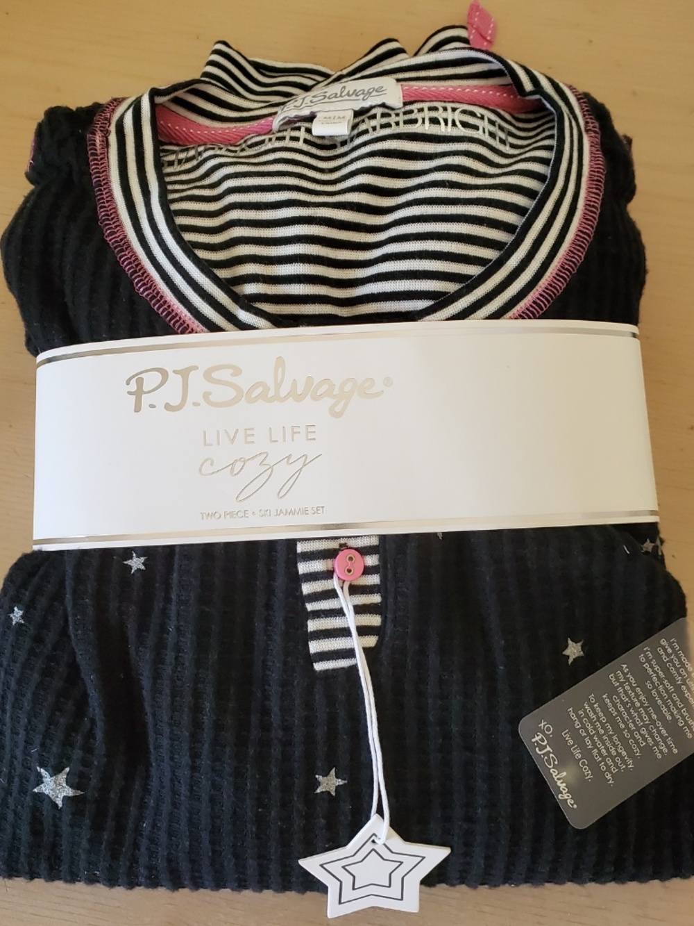 PJ Salvage Pajama Set Black Silver Star pants Top Medium NEW